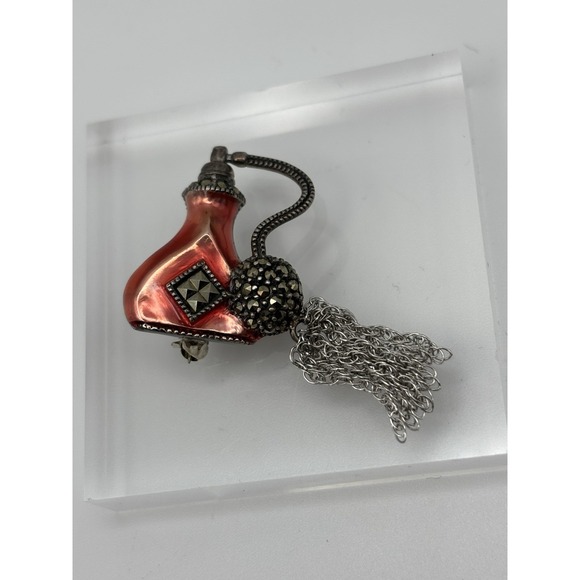 Judith Jack Jewelry - Judith Jack Brooch Perfume Red‎ Enamel Atomizer Sterling Marcasite Pin Brooch